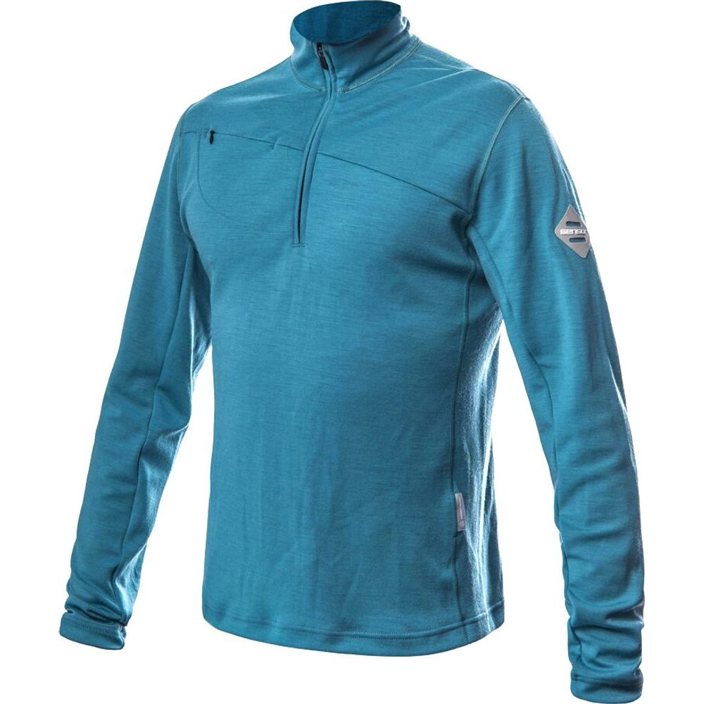 MERINO UPPER pánská mikina krátký zip mint blue