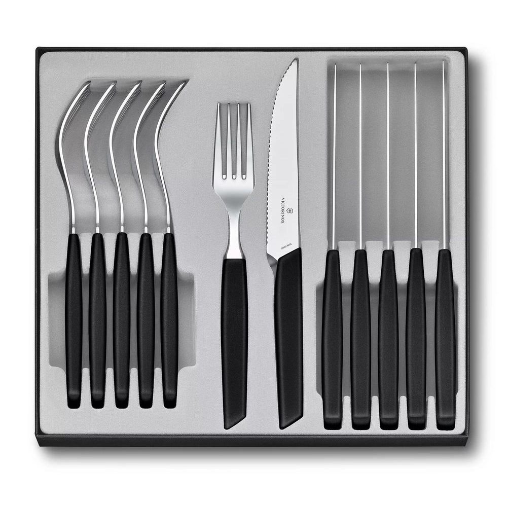 Swiss Modern, table set (steak knife), 12pcs, 12cm, wavy, black
