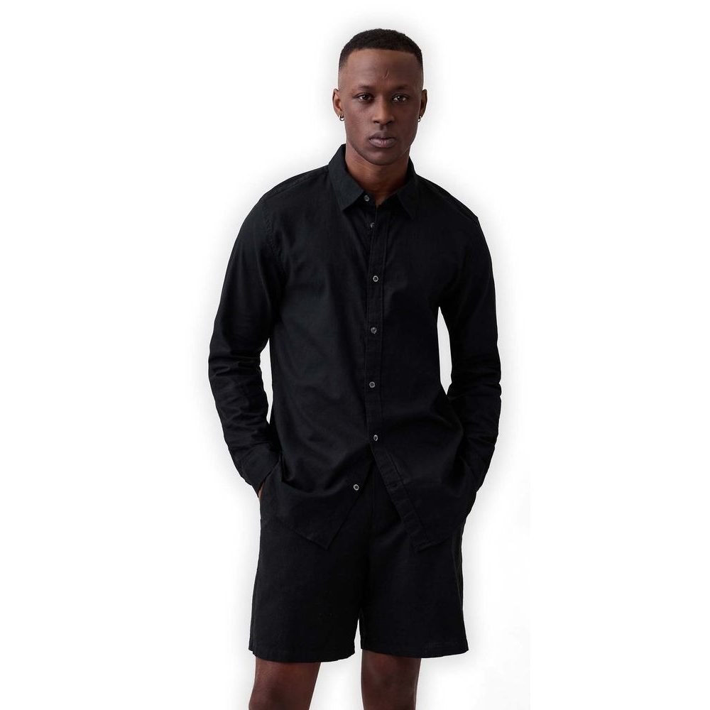 887952-00 Košile z lněné směsi Standard Fit Černá