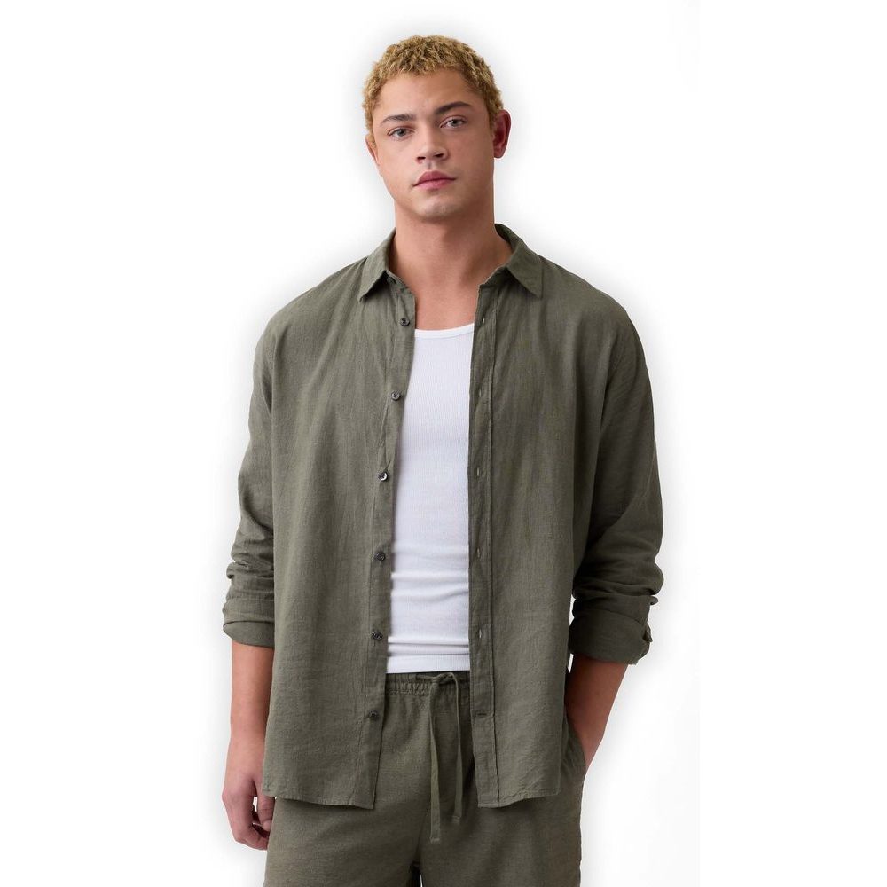 887952-07 Košile z lněné směsi Standard Fit Zelená