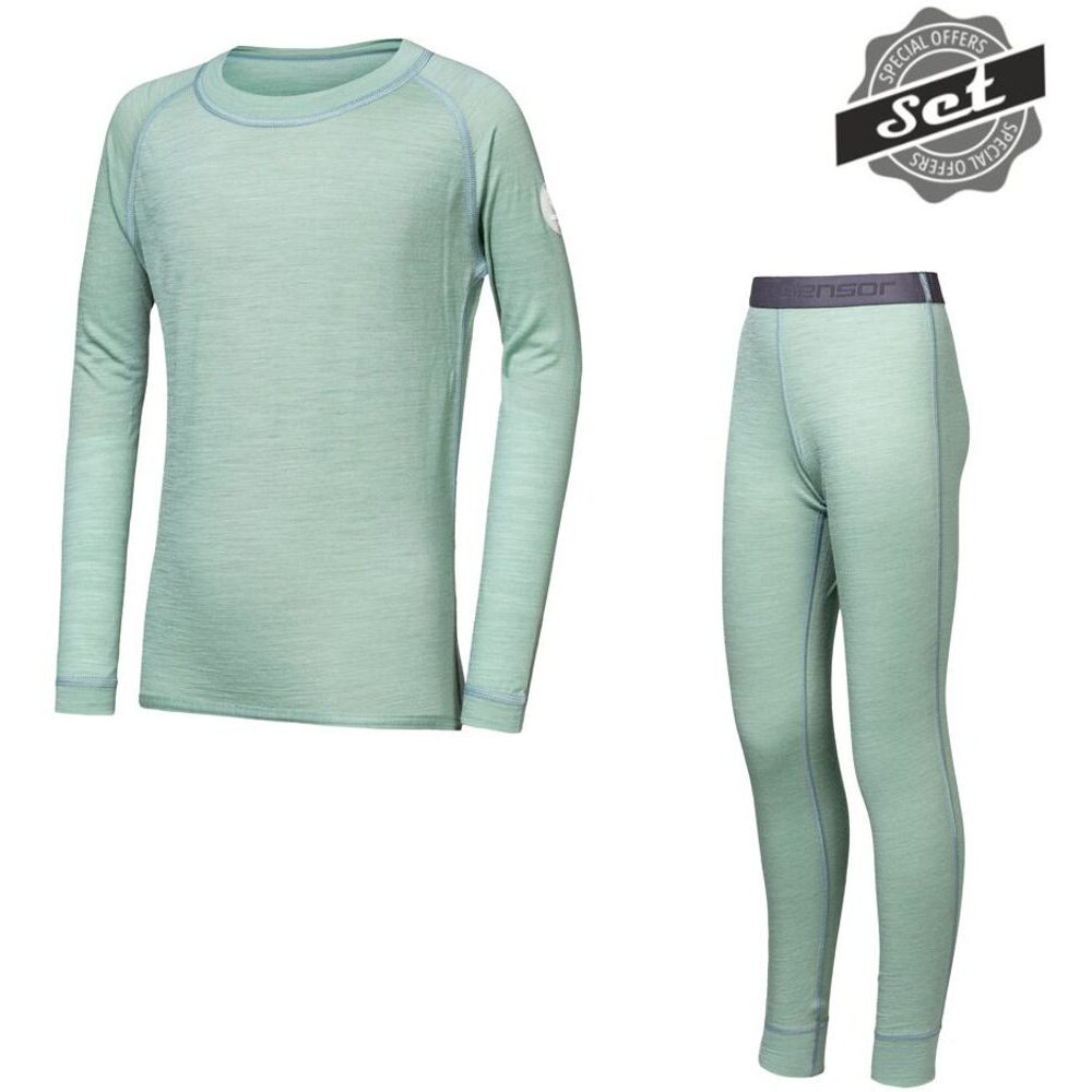 MERINO AIR SET dětský triko dl.rukáv + spodky basil green