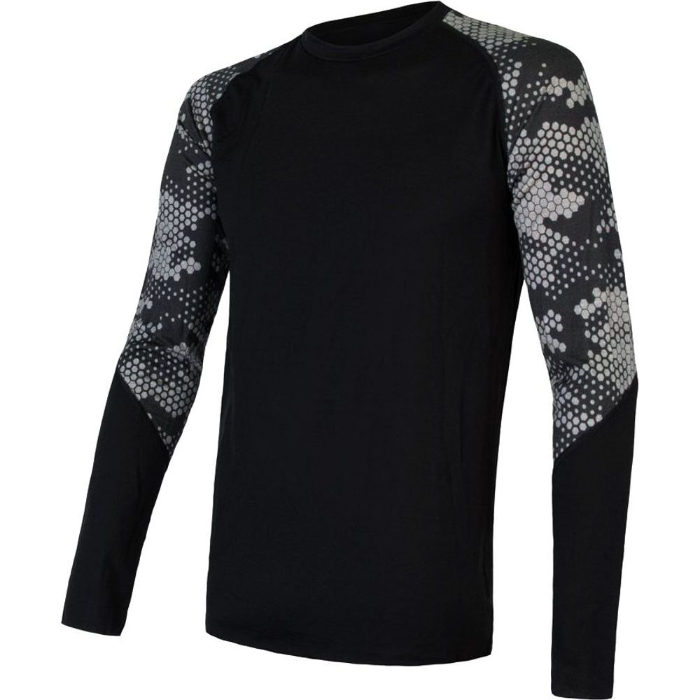 MERINO IMPRESS pánské triko dl. rukáv černá/honeycomb