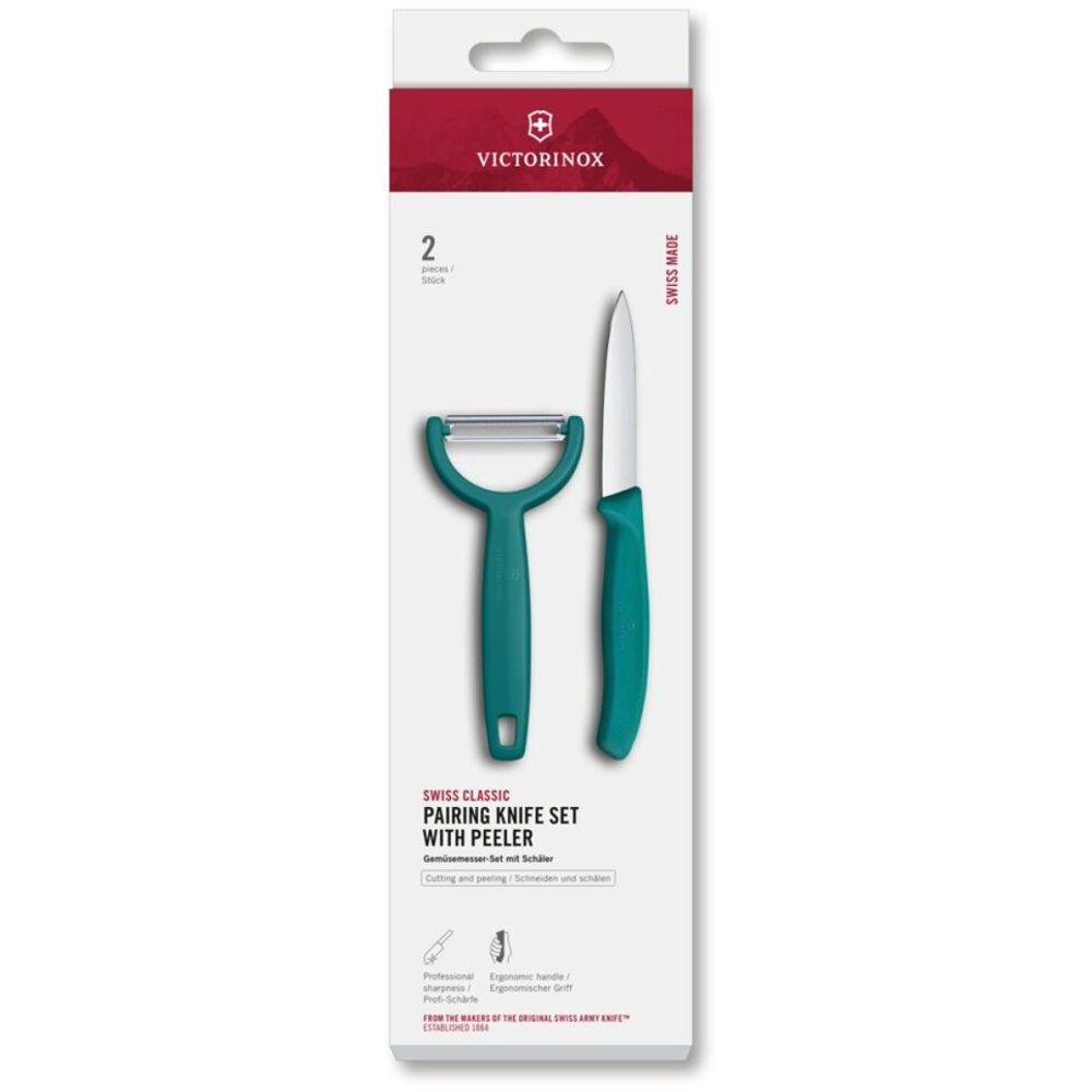 Swiss Classic, paring knife set with Y-peeler, 2pcs, green, box