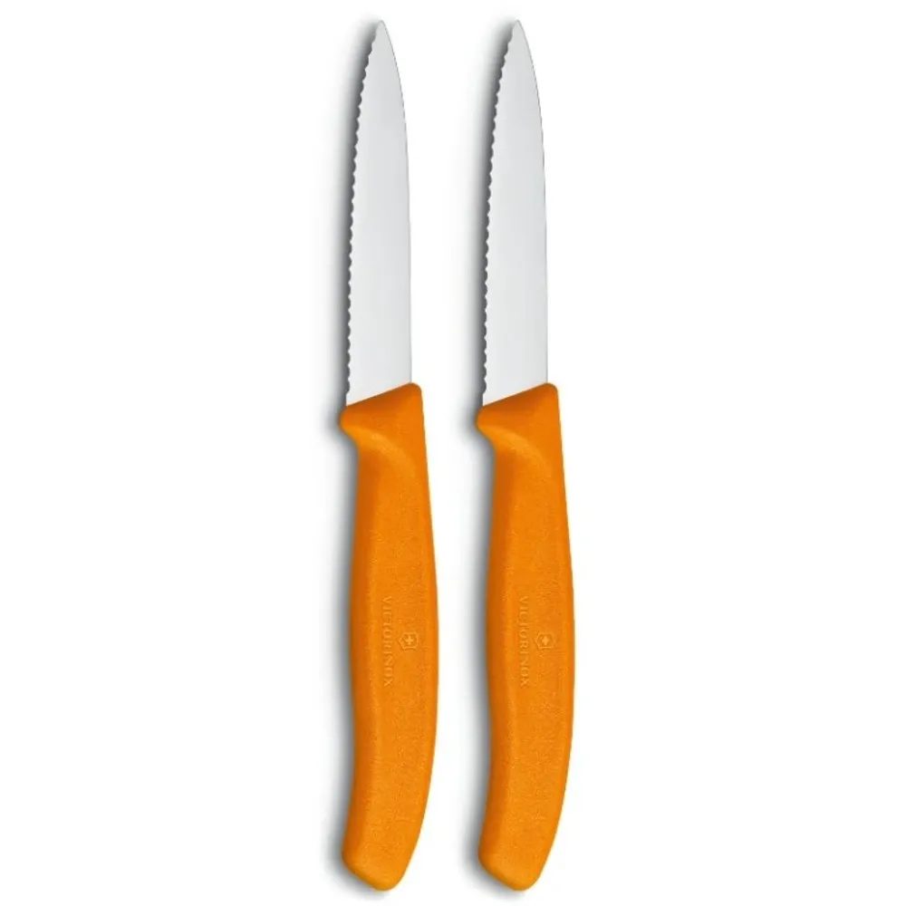 Swiss Classic, paring knife, 2pcs,8cm,wavy,pointed,orange,blister