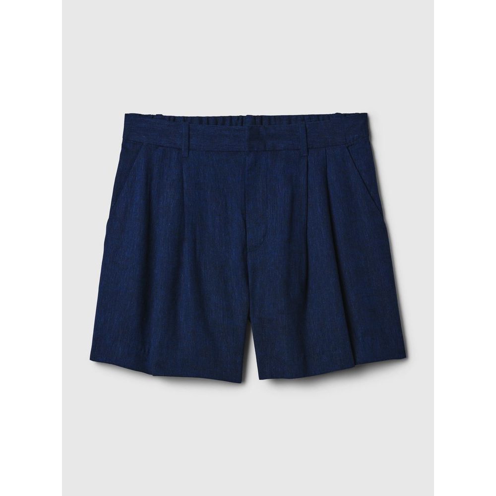 416638-07 Lněné kraťasy high rise Tmavě modrá