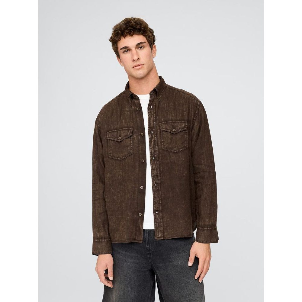 728110-12 Lněná košile Classic Shirt Hnědá