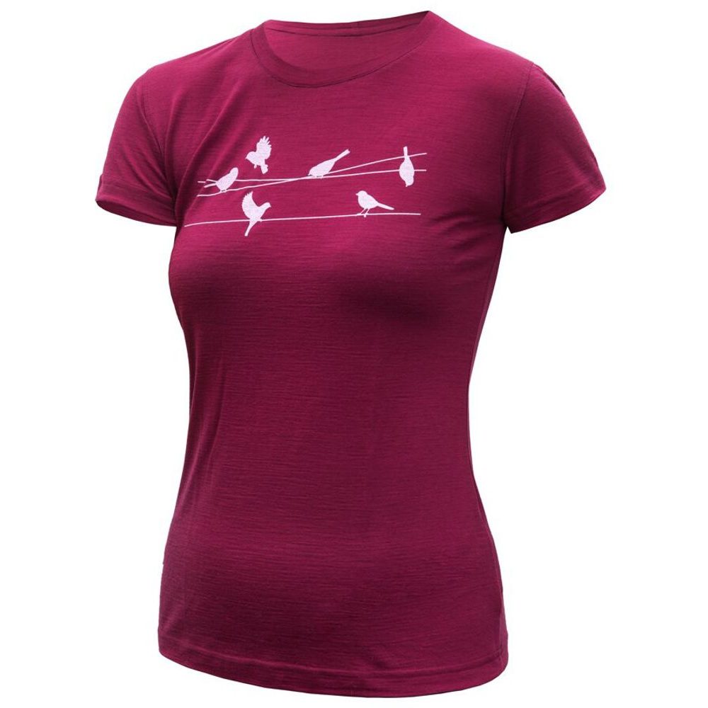 MERINO ACTIVE SONGBIRDS dámské triko kr.rukáv lilla