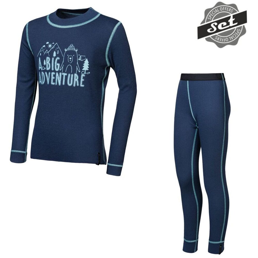 DOUBLE FACE SET ADVENTURE dětský triko dl.rukáv + spodky deep blue