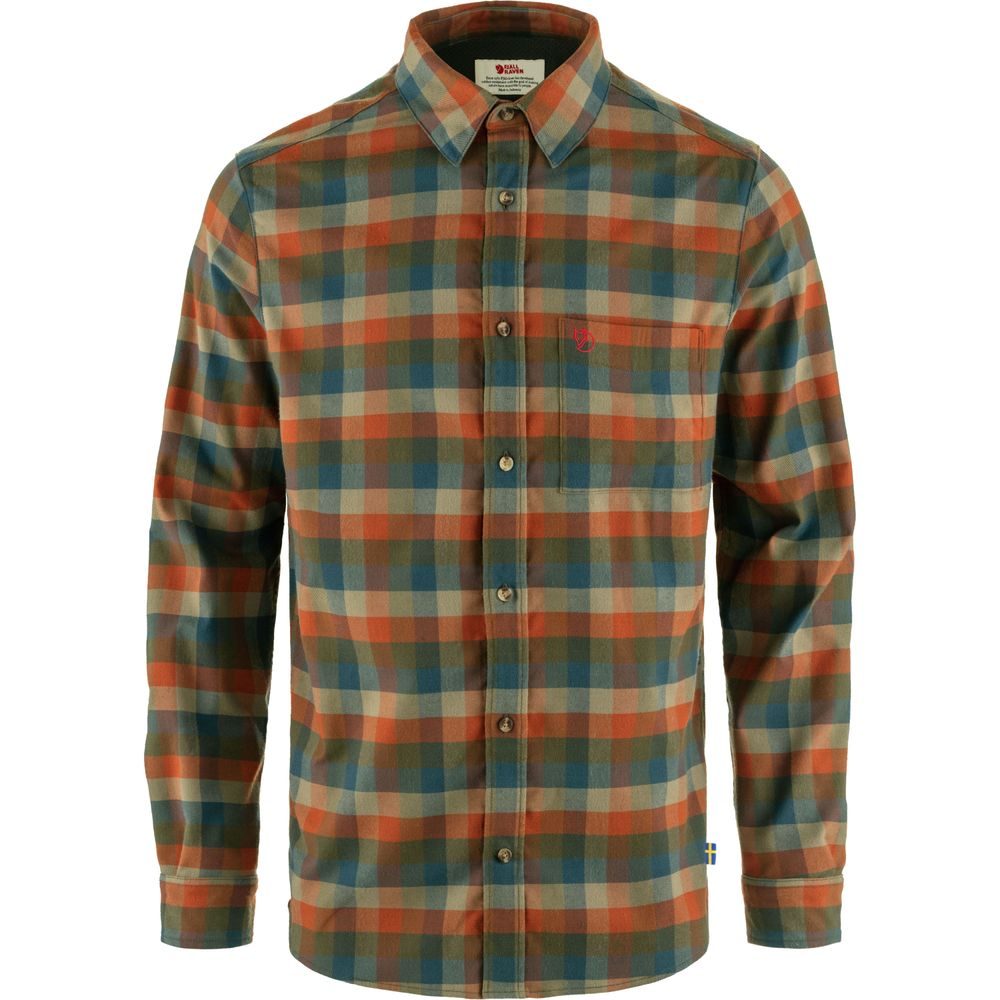 Lappland Stretch Flannel Shirt M Laurel Green-Autumn Leaf