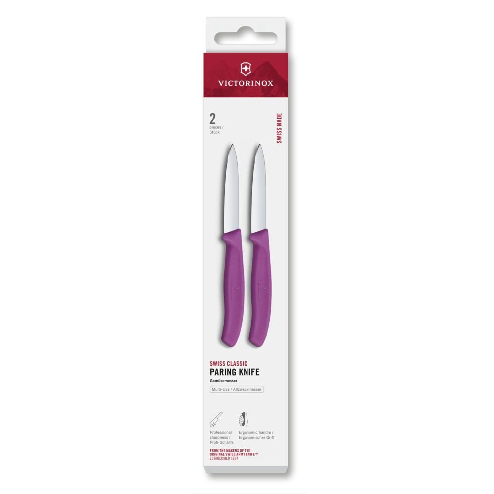 Swiss Classic, paring knife, 2pcs,8cm,straight,pointed,purple,box