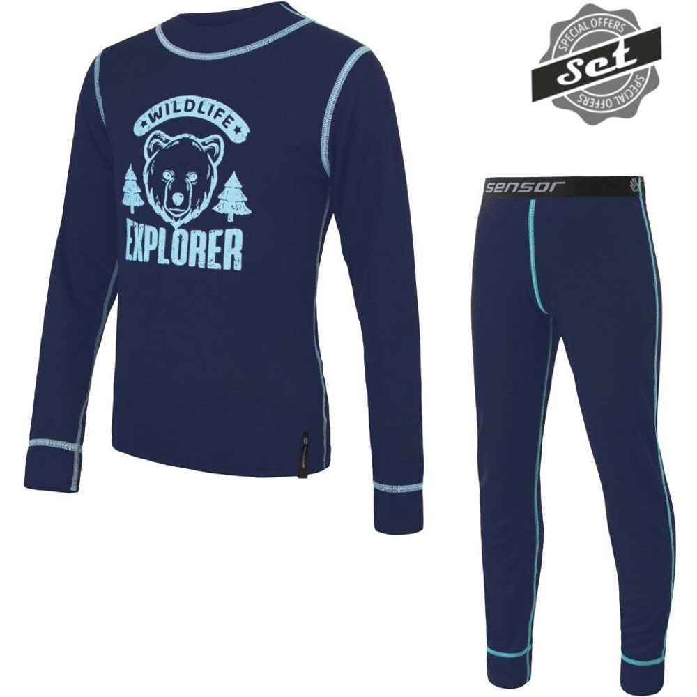 DOUBLE FACE SET WILD dětský triko dl.rukáv + spodky deep blue