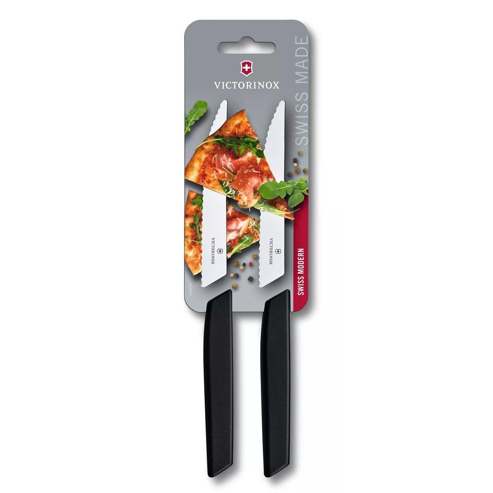 Swiss Modern, steak knife, 2pcs, 12cm, wavy, black, blister