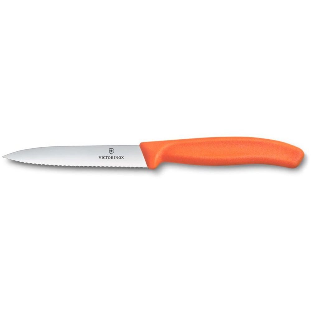 Swiss Classic, paring knife, 10cm, wavy, pointed tip, orange