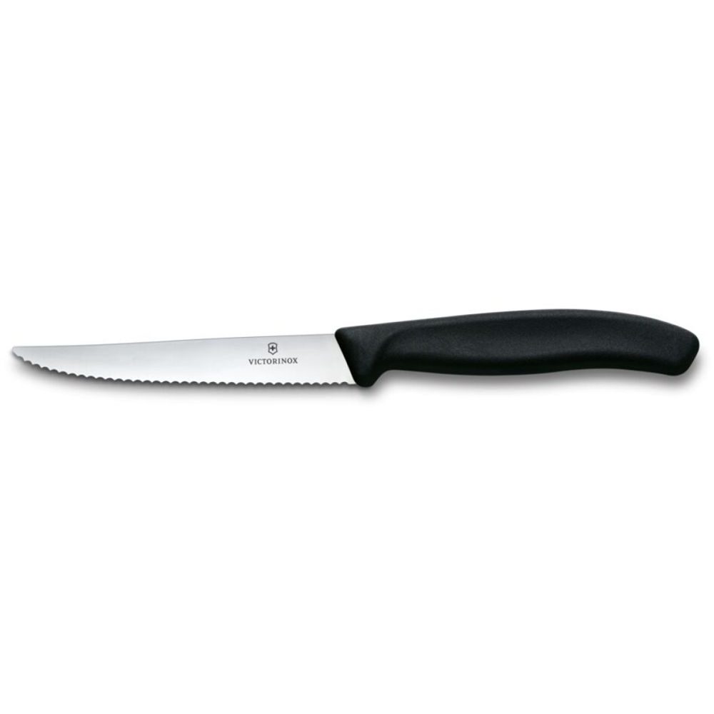 Swiss Classic, steak & pizza knife, 11cm, wavy, black