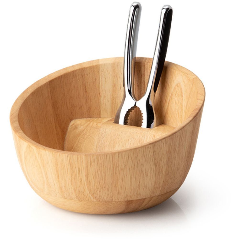 Nut bowl with slanted edge and nutcracker