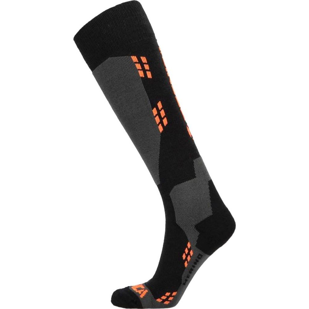 Merino ski socks, black/orange