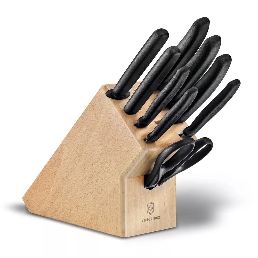 Swiss Classic, cutlery block, beechwood, 9pcs, black