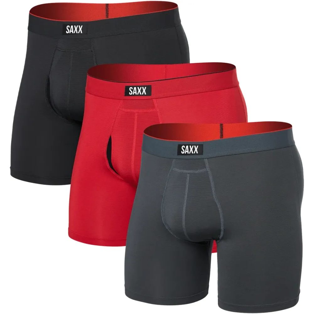 MULTI-SPORT MESH BOXER BRIEF FLY 3PK Sunset Red/Turbublence/Faded Black