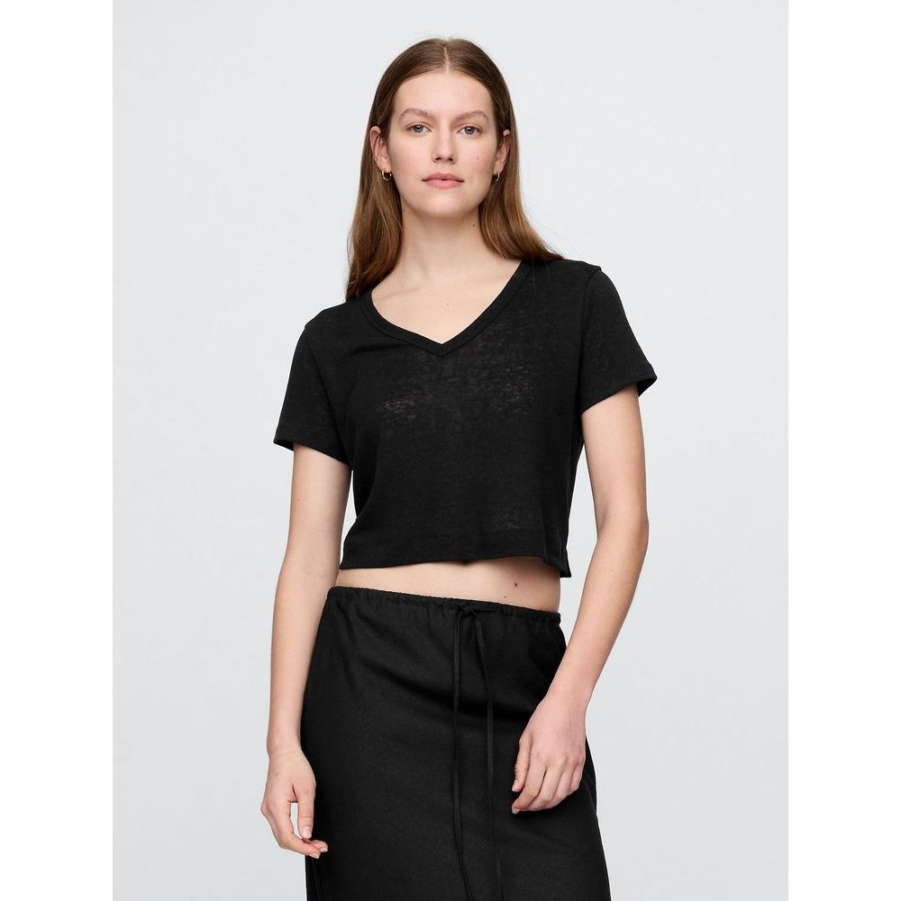 778373-05 Lněné crop tričko Černá