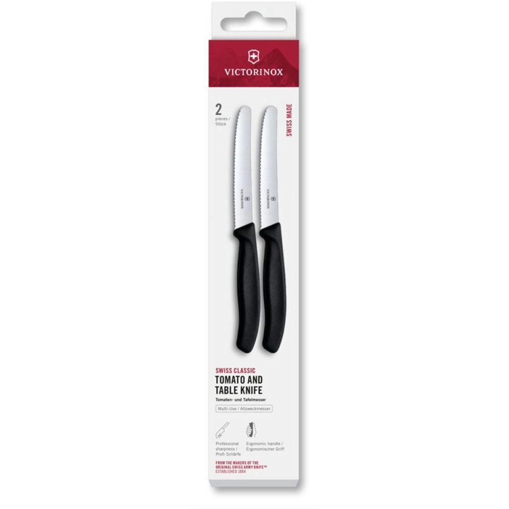 Swiss Classic, tomato & table knife, 2pcs, 11cm, wavy, black, box