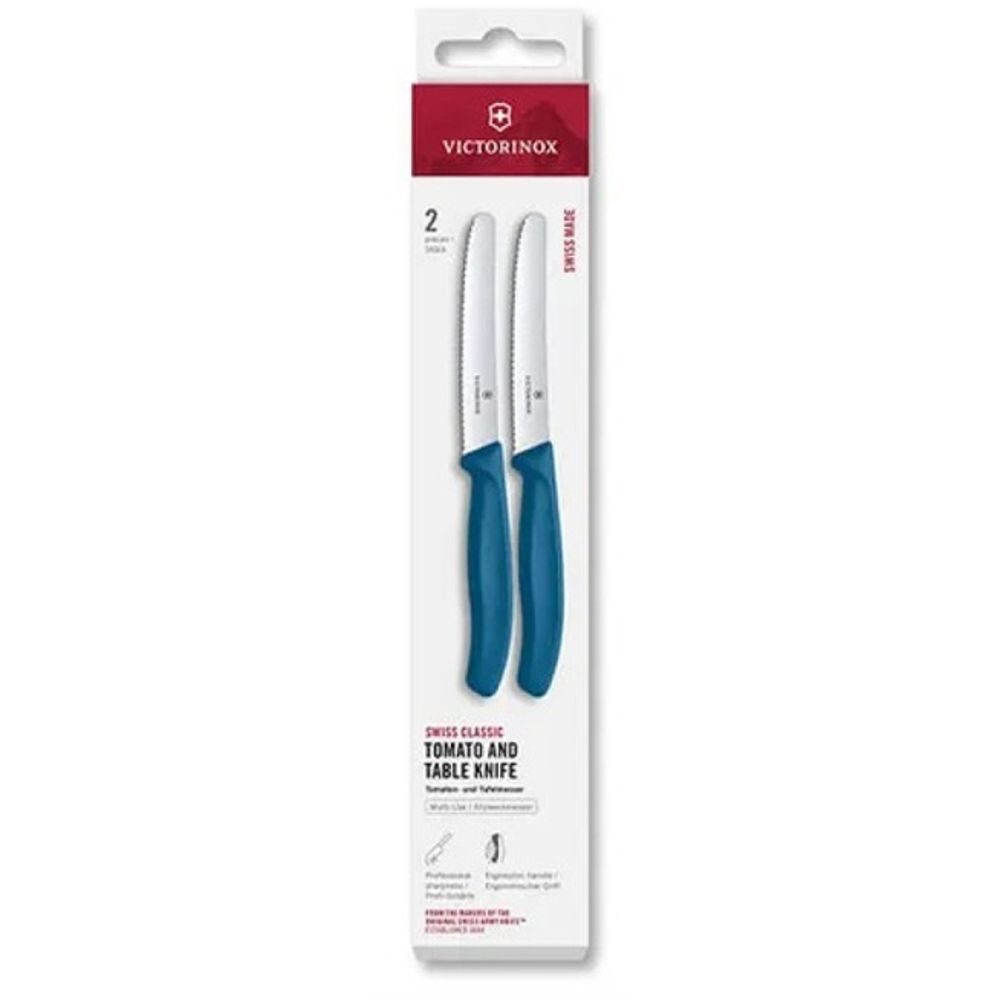 Swiss Classic, tomato & table knife, 2pcs, 11cm, wavy, blue, box