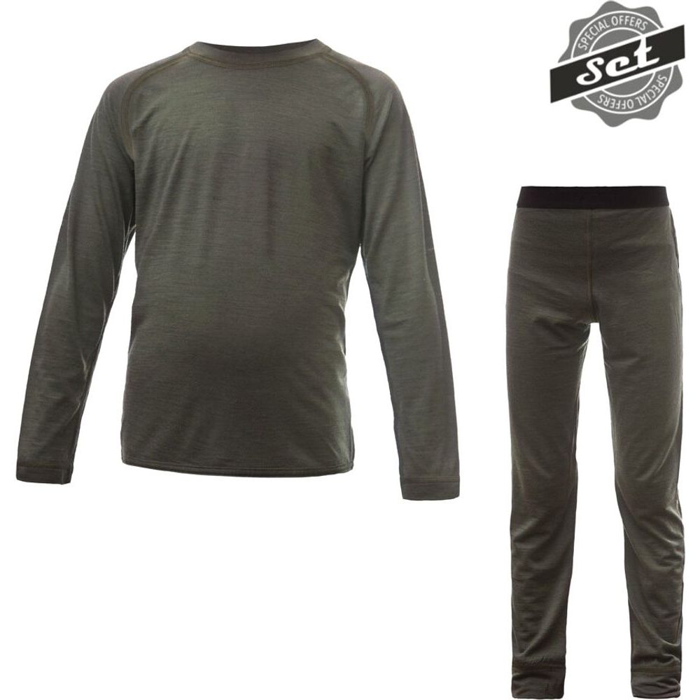 MERINO AIR SET dětský triko dl.rukáv + spodky olive green