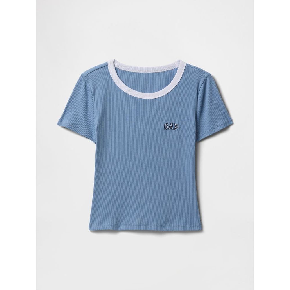 Žebrované crop tričko Modrá