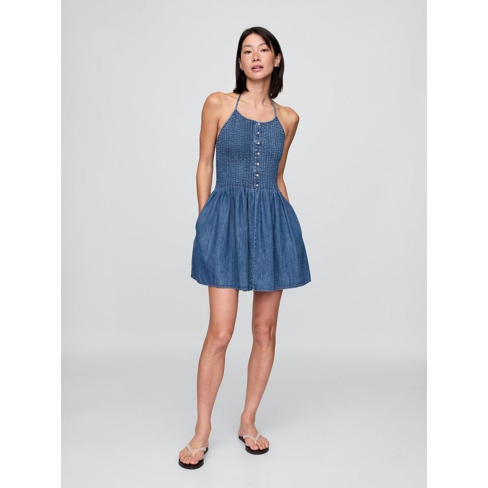 777721-00 Džínové mini šaty s kapsami Tmavě modrá