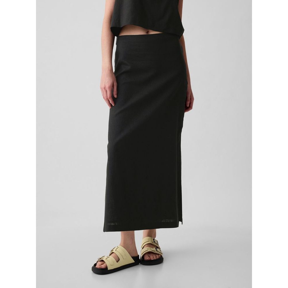 480063-03 Lněná maxi sukně Černá