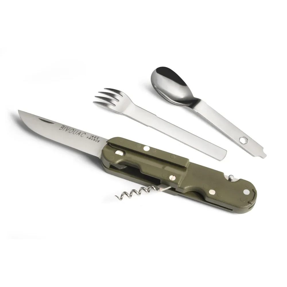 BIVOUAC ARMY GREEN HANDLE - TEXTILE POUCH - FORK and SPOON