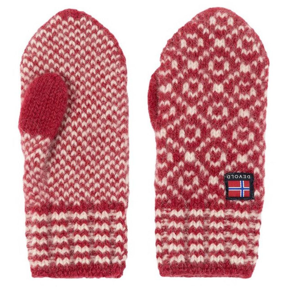 Svalbard Wool Mitten, Hindberry/Offwhite