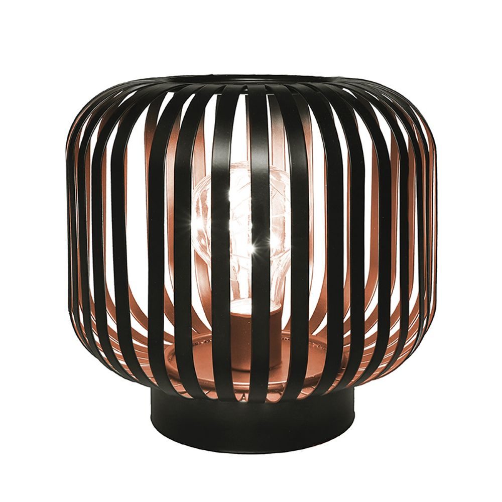 WO3103 kovová oválná lucerna se žárovkou s micro LED, teplá bílá, měděná, 3xAA, 18cm