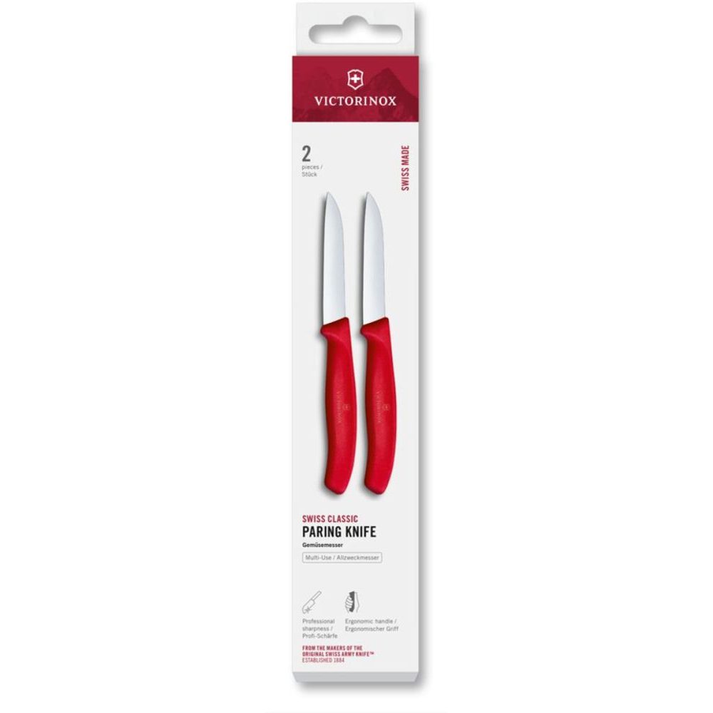 Swiss Classic, paring knife, 2pcs, 8cm, straight, red, box