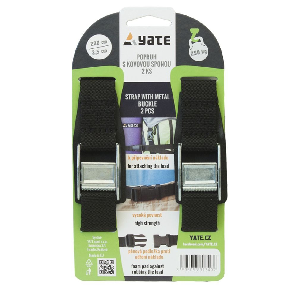 Popruh s kovovou sponou 2,5x200 cm - 2 ks