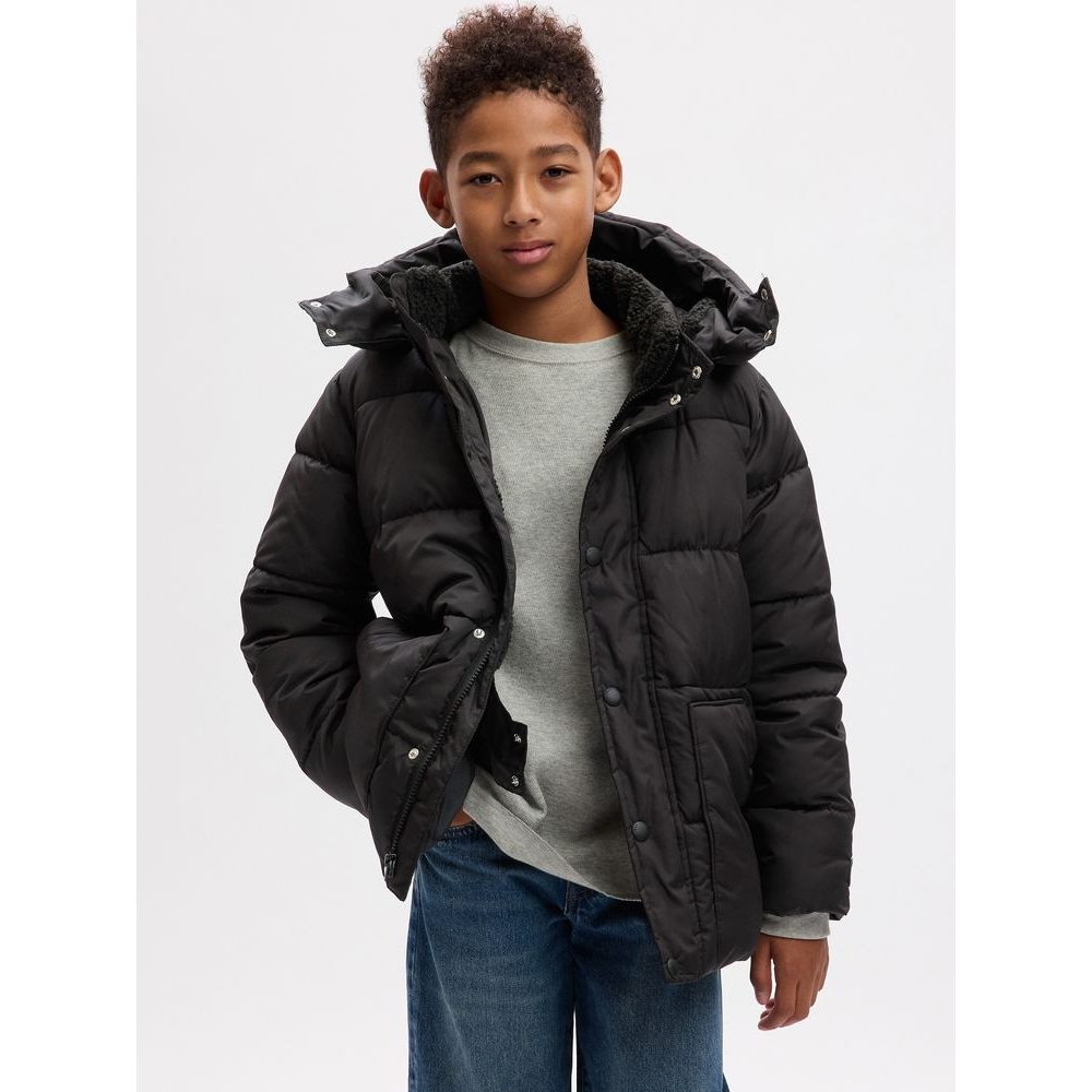 729969-00 Dětská prošívaná bunda s kapucí, Černá
