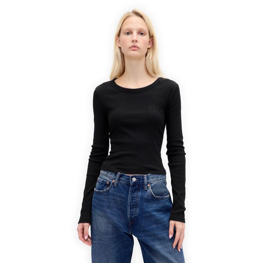 801017-04 Žebrované crop tričko Černá