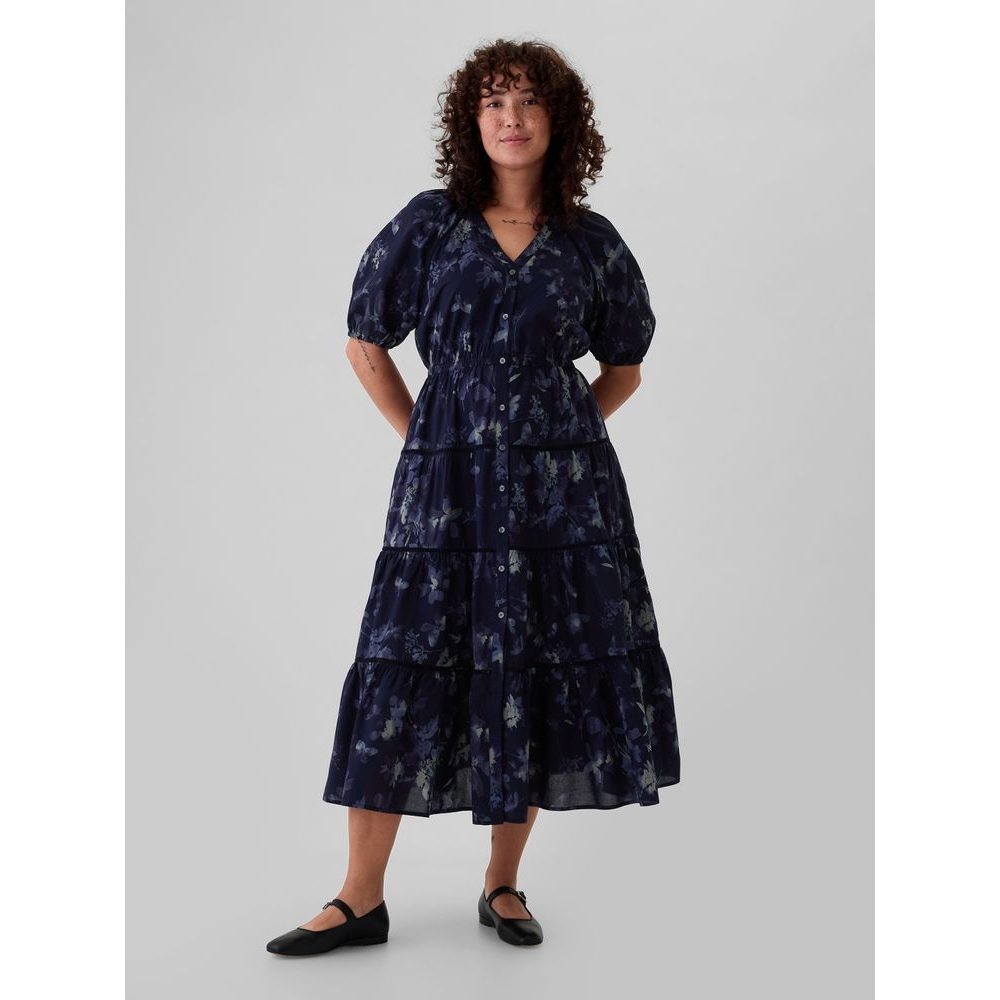 Květované košilové maxi šaty Tmavě modrá