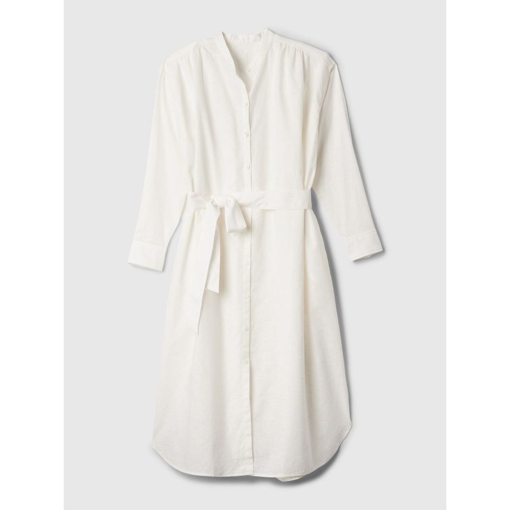 Lněné midi šaty Bílá