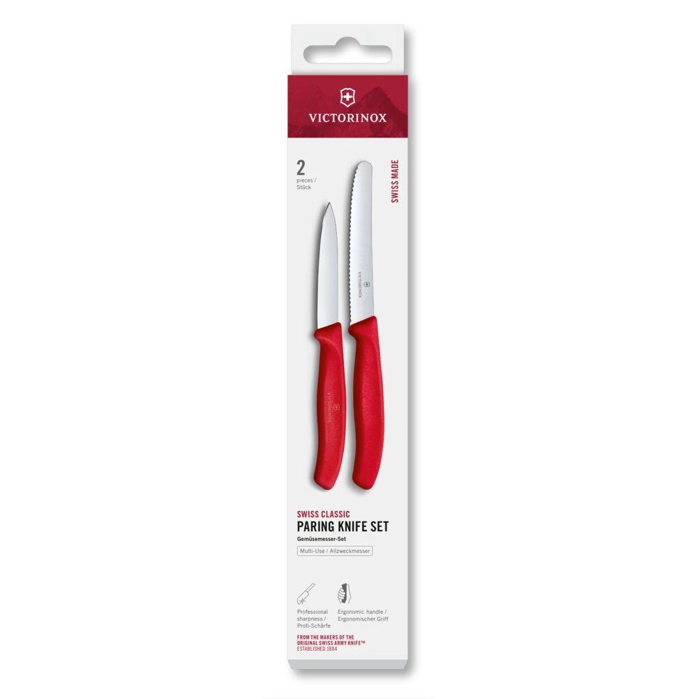 Swiss Classic, paring knife set, 2pcs, straight/wavy, red, box