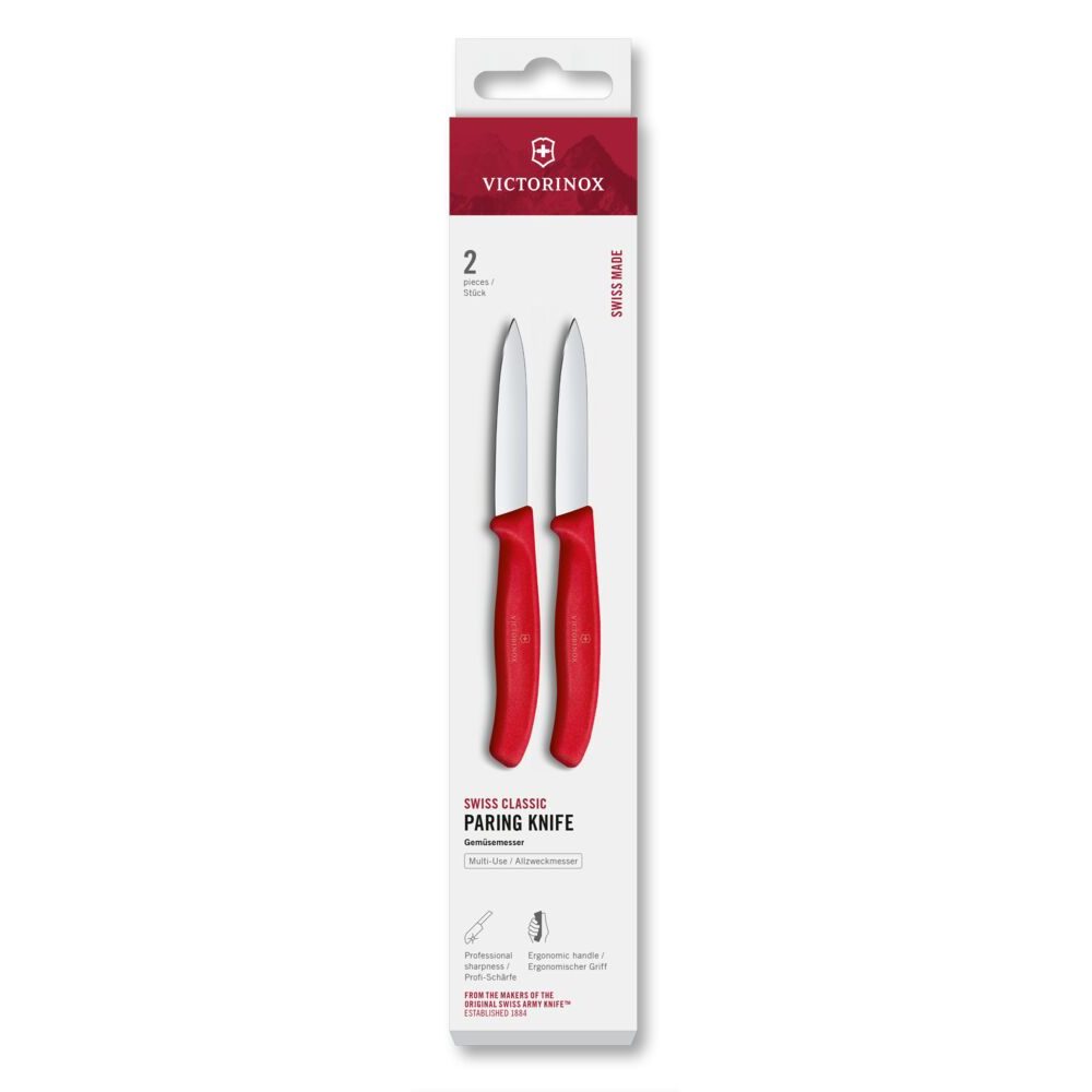 Swiss Classic, paring knife, 2pcs, 8cm, straight, pointed,red,box