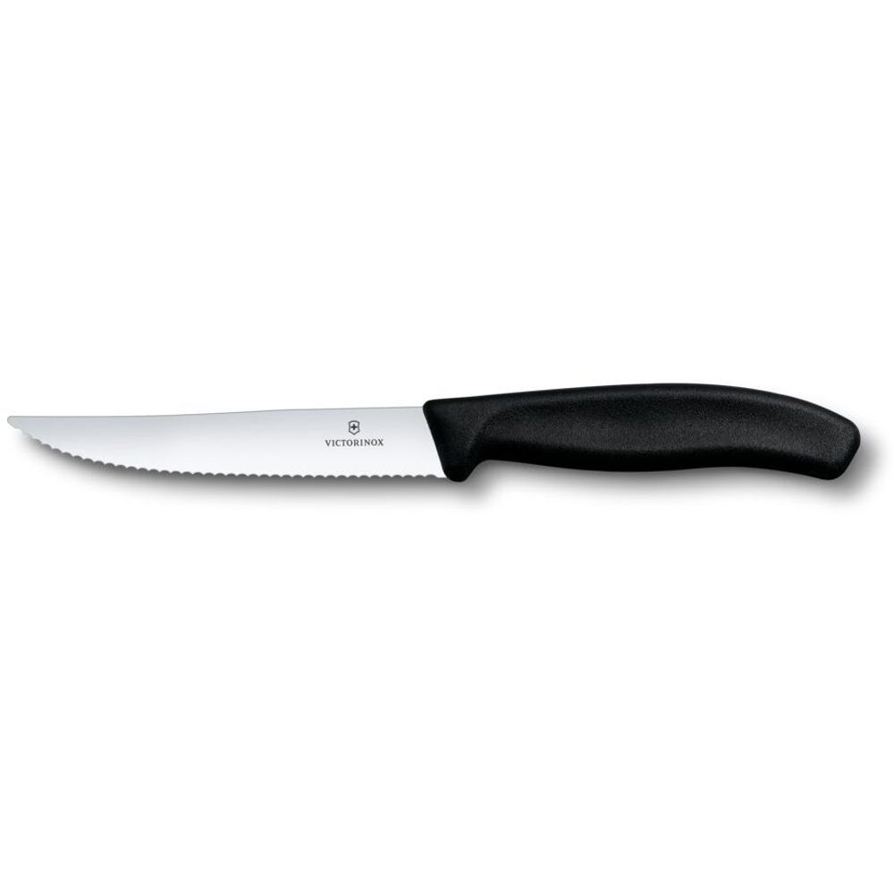 Swiss Classic, steak & pizza knife, 12cm, wavy, black