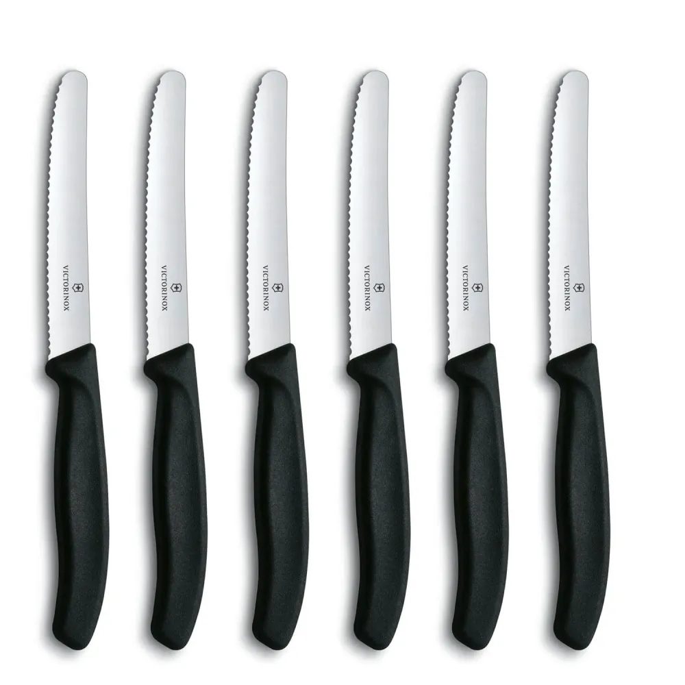 Swiss Classic, tomato and table knife, 6pcs, 11cm, wavy, black