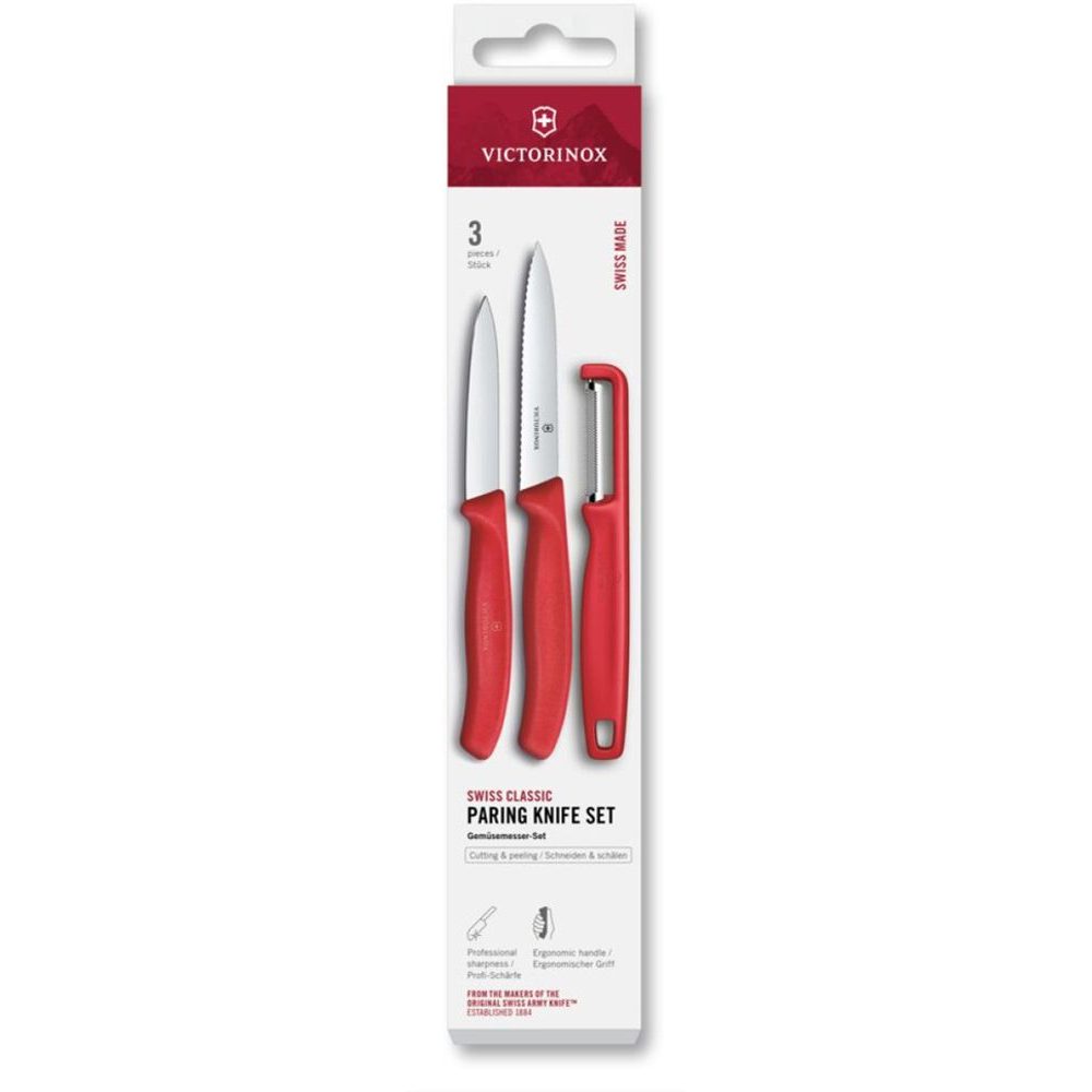 Swiss Classic, paring knife set with I-peeler, 3pcs, red, box