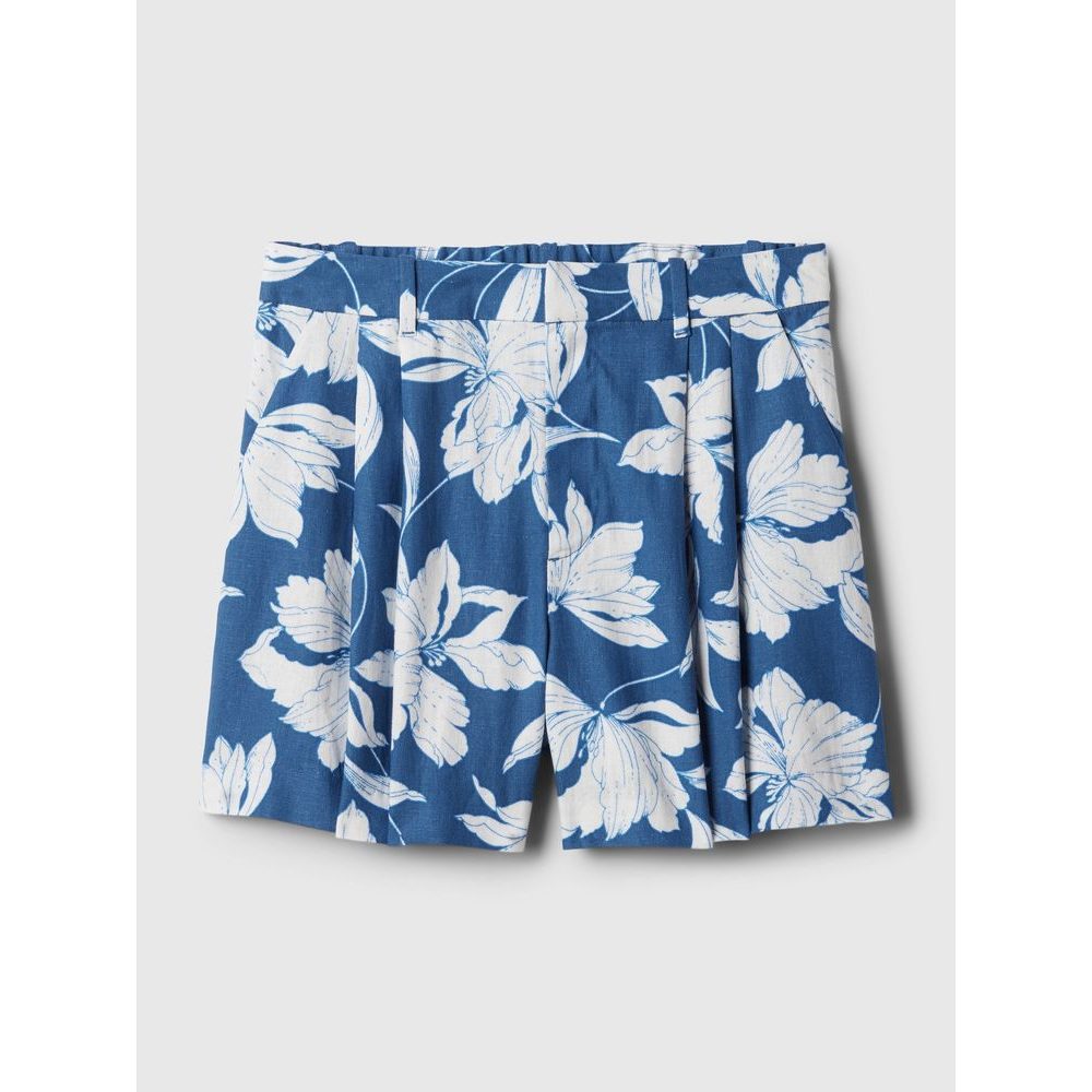 Lněné kraťasy high rise Modrá