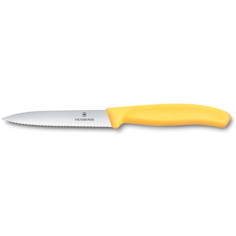 Swiss Classic, paring knife, 10cm, wavy, pointed tip, yellow