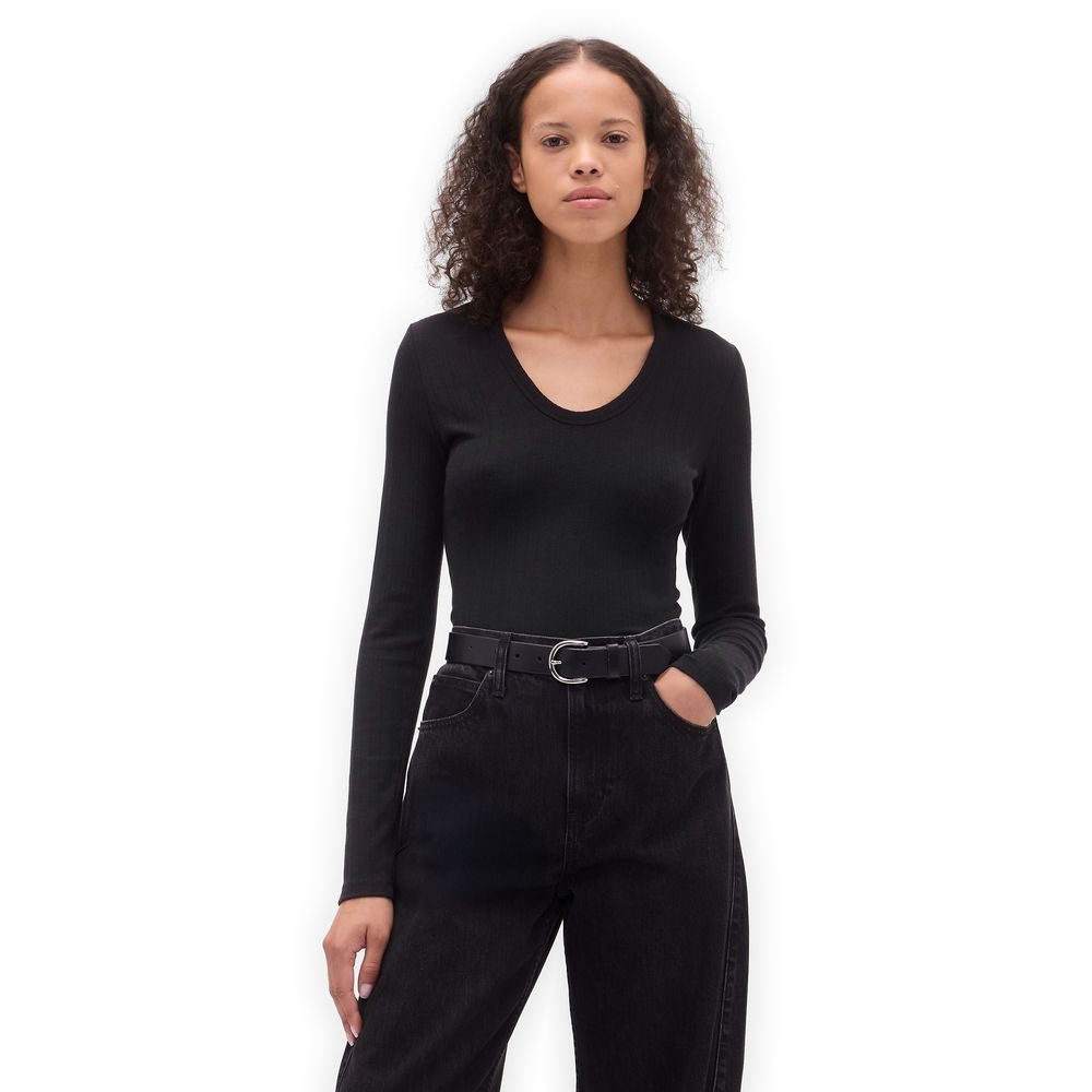 822221-01 Žebrované tričko Černá