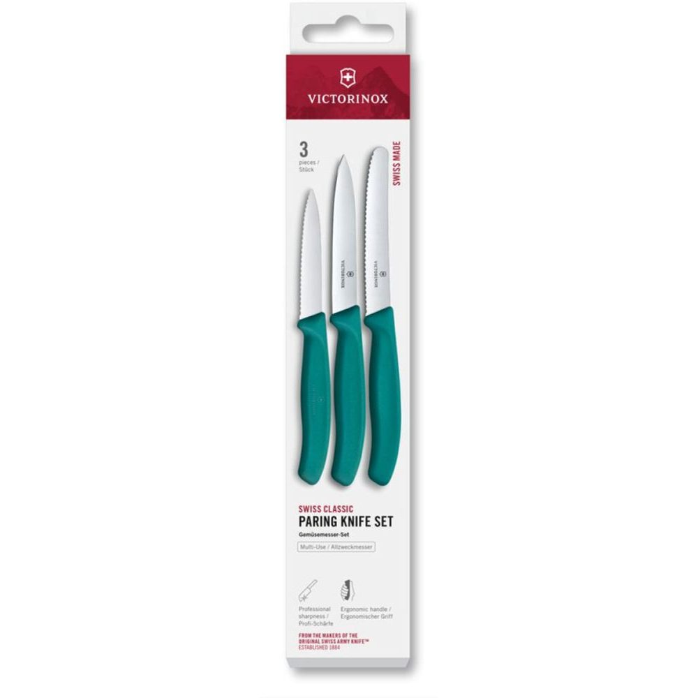 Swiss Classic, paring knife set, 3pcs, straight/wavy, green, box