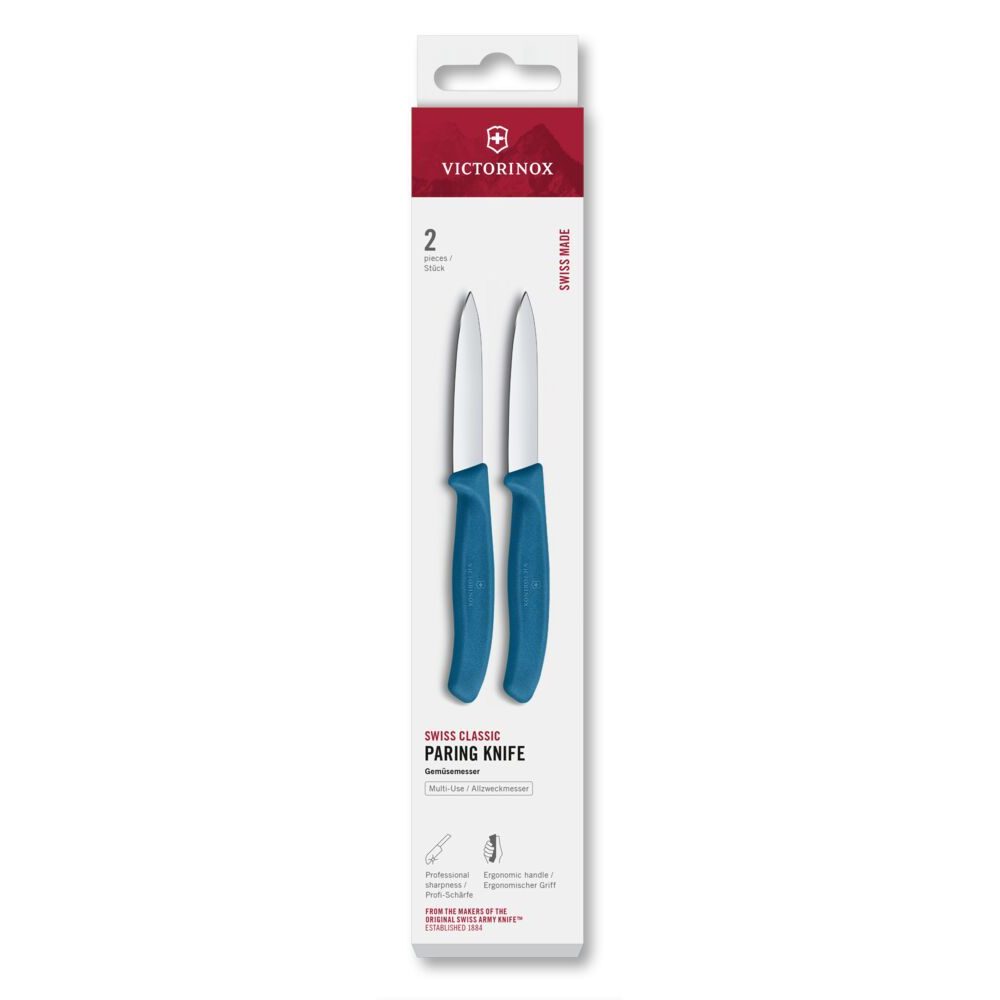 Swiss Classic, paring knife, 2pcs, 8cm,straight,pointed,blue,box