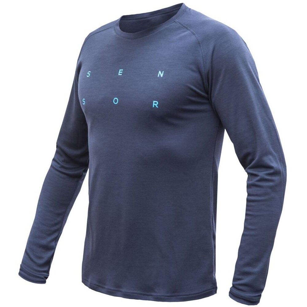 MERINO BLEND TYPO pánské triko dl.rukáv deep blue