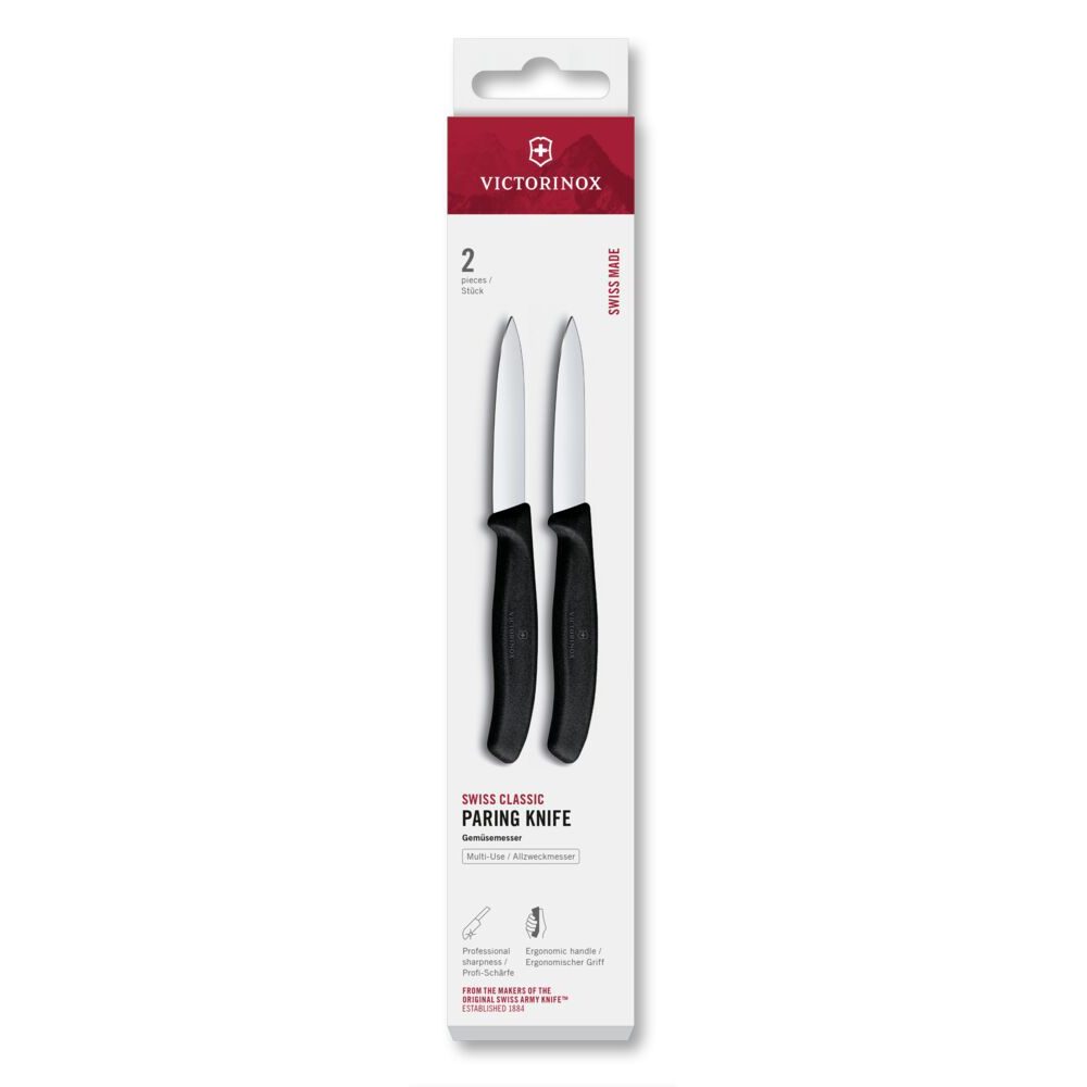 Swiss Classic, paring knife, 2pcs, 8cm,straight,pointed,black,box